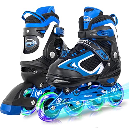 Adjustable Inline Skates for Kids with Light Up Wheels - Blue Medium