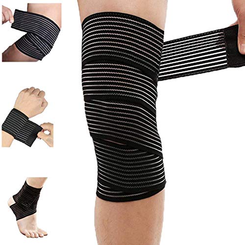 Extra Long Elastic Compression Knee Brace Wrap - 180cm Black