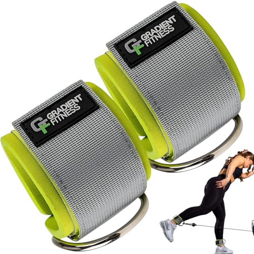 Padded Ankle Straps for Cable Machines - 2 Pack, Gray & Green 1 D-Ring