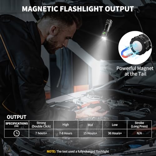 Wind&Moon Mini LED Flashlight Rechargeable, Small Bright High Lumens Powerful Pocket Flashlights with Clip, 5 Modes,Tactical Magnetic EDC Flash Light for Home,Car,Outdoor,Hiking, Emergency (2 Pack)