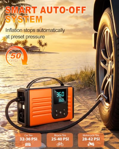 50 PSI Electric Paddle Board Pump - Rechargeable, Auto-Off, Orange