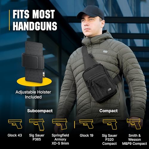 EDC Tactical Sling Bag for Men & Women - Concealed Carry Chest Pack - Black Loop Panel