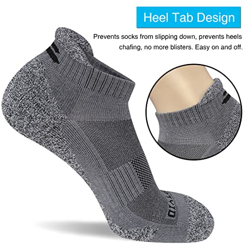 Men's Cushioned Athletic Running Ankle Socks 6 Pairs Graphite Grey 13-15