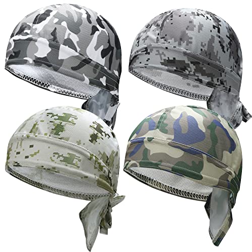 Whamz33 W Do Rags for Men 4pc Camouflage Skull Caps Durags – One Size