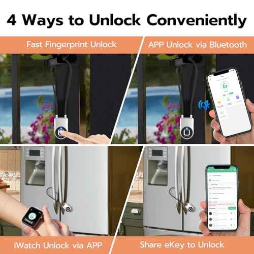 Fingerprint Cable Lock, eLinkSmart Fridge Locks with Bluetooth APP Control, Biometric Smart Padlock for Adults Baby Proof Cabinet Refrigerator French Door Cabinet Gate Locker Bike, 14.9'' Long Silver