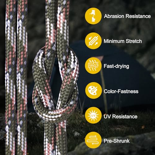 850LB Reflective Paracord Rope - Camo Green 100FT