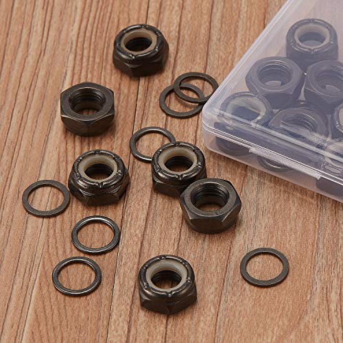 Skateboard Truck Nuts & Axle Washers Set - 16 Pcs Black