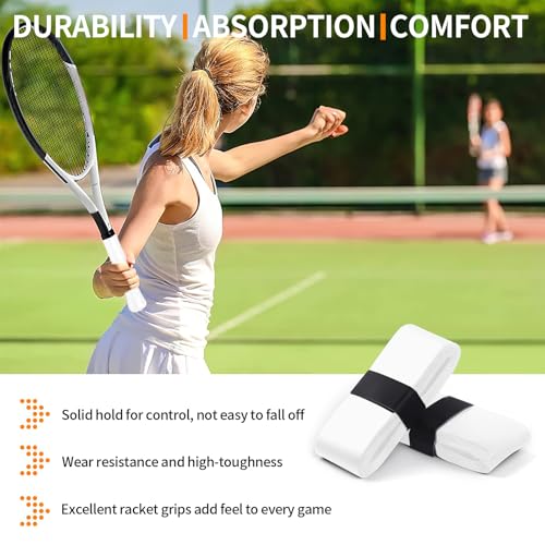Tennis Racket Overgrip Tape - 6 Pack Precut Anti-Slip Absorbent - White