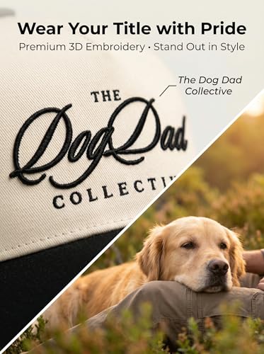 Dog Dad Hat for Men - 3D Embroidered Dad and Dog Dad Trucker Hat - Beige/Black