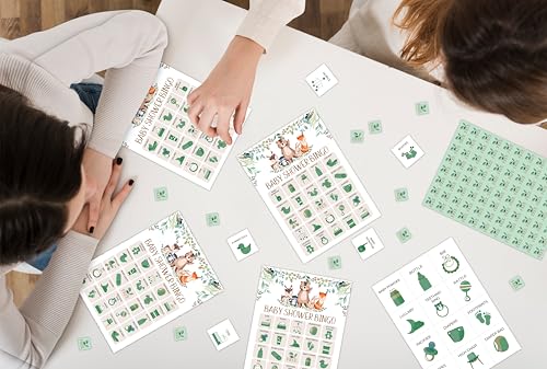 Woodland Baby Shower Bingo Game Set for Adults - 24 Cards, 5x7", Reusable