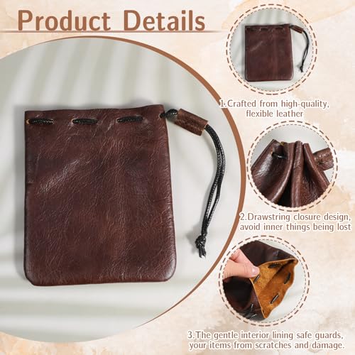 Large Leather Drawstring Pouch - Waterproof Cowhide Organizer