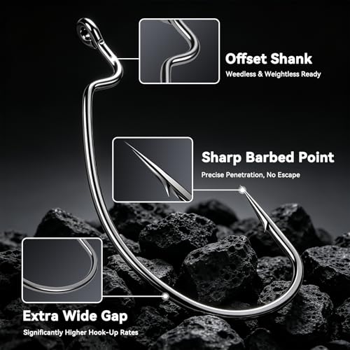 EWG Worm Hooks - Black Nickel, High Carbon Steel, #1/0, 10pcs