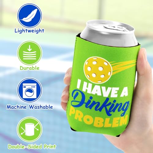 Green & Blue Pickleball Can Coolers 6-Pack Neoprene Bottle Insulators for Party & Gifts