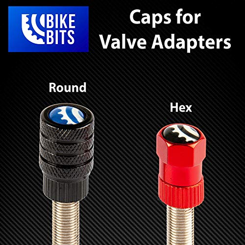 Presta Valve Adapter - Convert Presta to Schrader - Black Round Caps