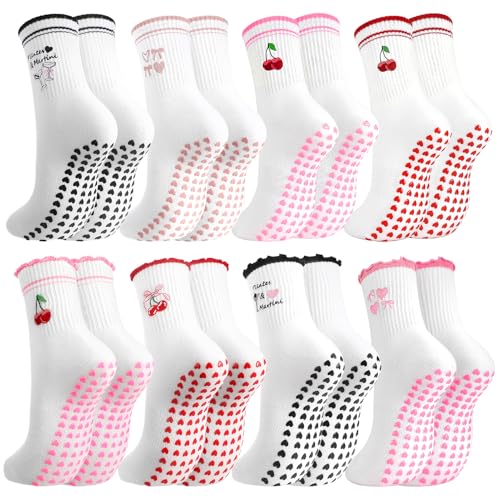 Non-Slip Pilates Grip Yoga Socks for Women - 6 Pairs, Black+Pink+Red