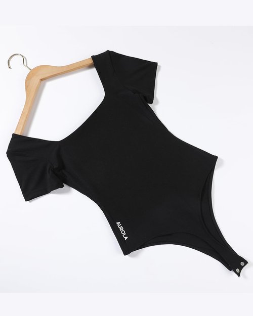 AUROLA Square Neck Bodysuit - Stylish Short Sleeve Double-Lined Stretchy Top for Everyday Wear