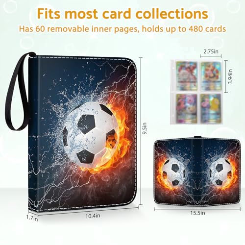 A-football Soccer Card Binder Holder 480 Pockets with 60 Removable Sleeves - Waterproof, Portable Collector Organizer by Bebomne