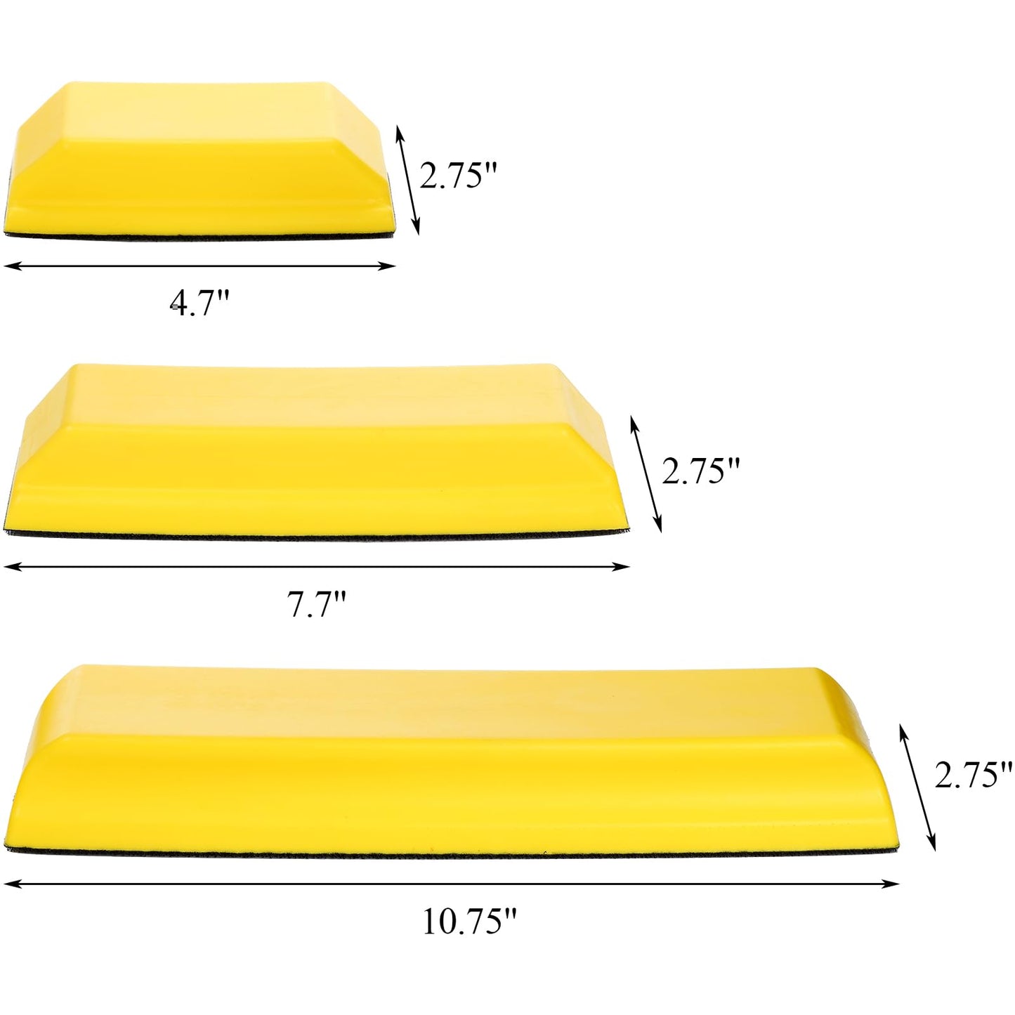 Fasmov Sanding Block Set, 3 Pack Rectangle Auto Body Sanding Block, 10.75", 7.7" and 4.7", Hook & Loop Backing Hand Sander Tools Kit for Woodworking, Furniture and Crafts Polishing, Yellow