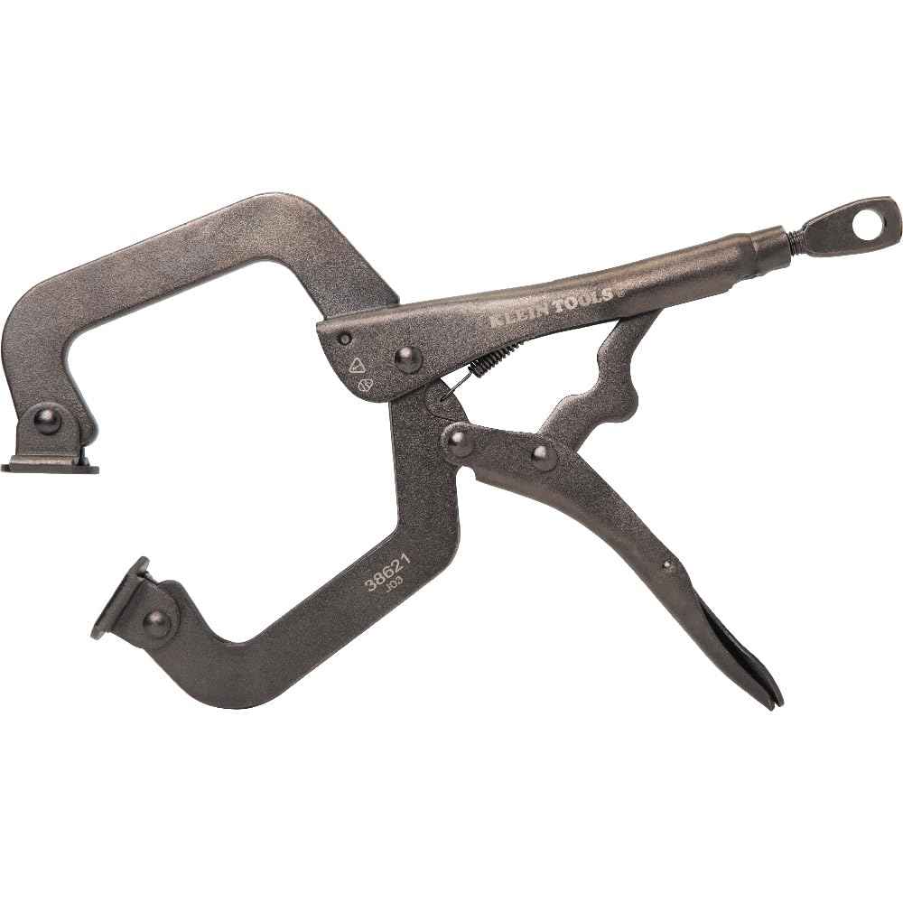 Klein Tools 38621 C-Clamp Locking Pliers with Swivel Pad Jaws, Intuitive Thumb Knob, Adjustable Clamp for Home, Shop, Woodworking, 9-Inch