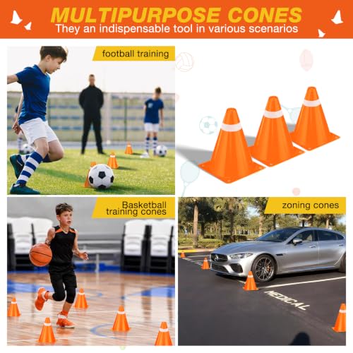7 Inch Orange & White Traffic Cones - 12 Pack for Training & Events