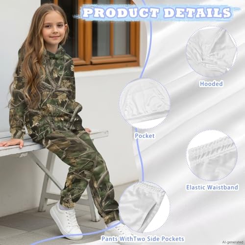 Kids Hoodie and Sweatpants Set Boys Girls 4-12 Years Camo Hunting Variation