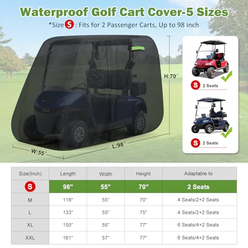 KERANTY Waterproof 2 Passenger Golf Cart Cover for Yamaha E-Z-Go Club Car 98"L x 55"W x 70"H