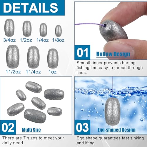 Egg Sinkers Fishing Weights 1/8oz - 20 Pack for Freshwater & Saltwater