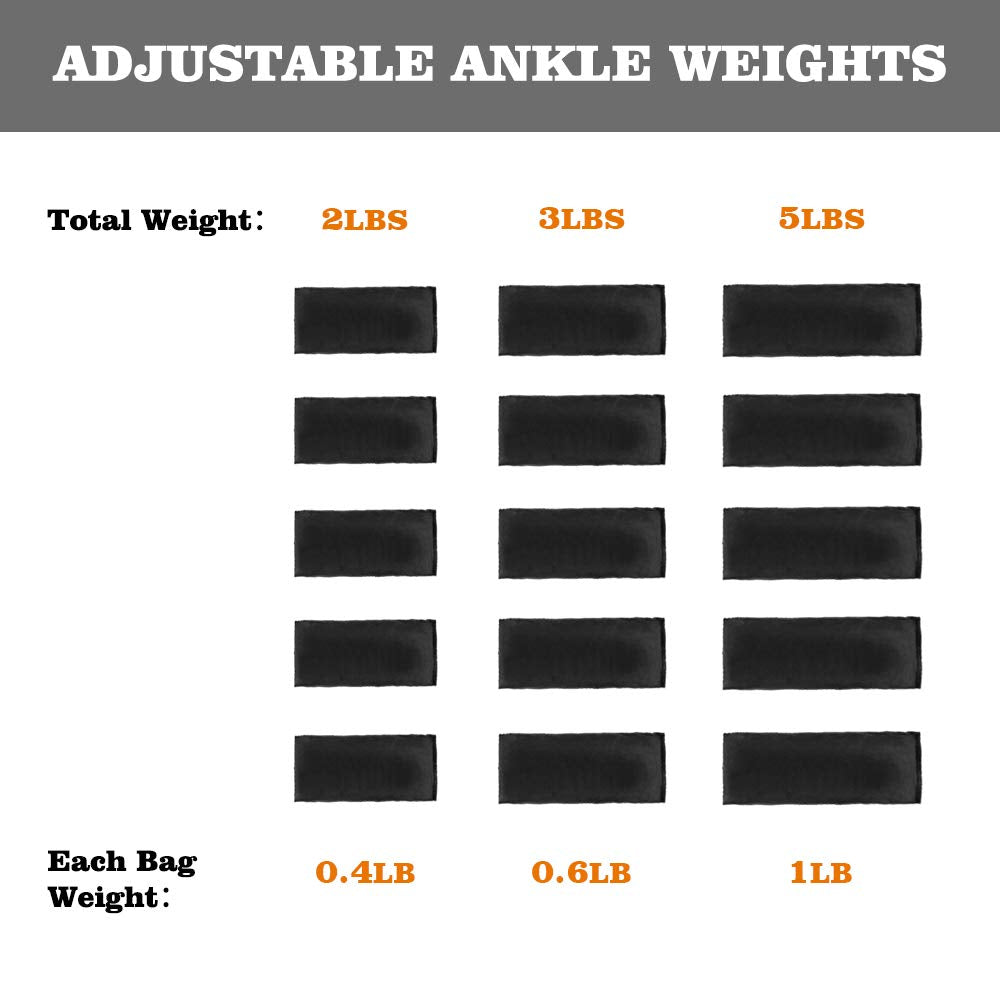 Henkelion 1 Pair 4 Lbs Adjustable Ankle Weights For Women Men Kids, Strength Training Wrist Weights Ankle Weights Set For Gym, Fitness Workout, Running, Lifting Exercise Leg Weights - each 2 Lbs Black