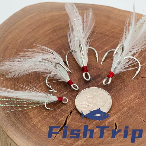 15Pcs Feathered Treble Hooks - Premium Carbon Steel, Size 8#