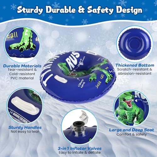 36" Inflatable Snow Tube for Kids - Dinosaur Design