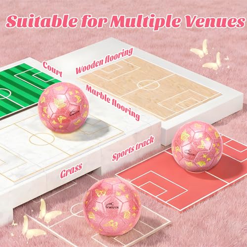 OKWUYiK Pink Glitter Butterfly Soccer Ball Size 4 - Kids Soccer Toy, Indoor/Outdoor