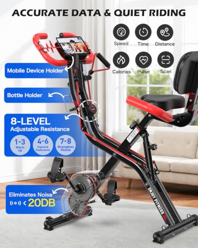 Folding Magnetic X-Bike - Upright Exercise Bike, Flame Red