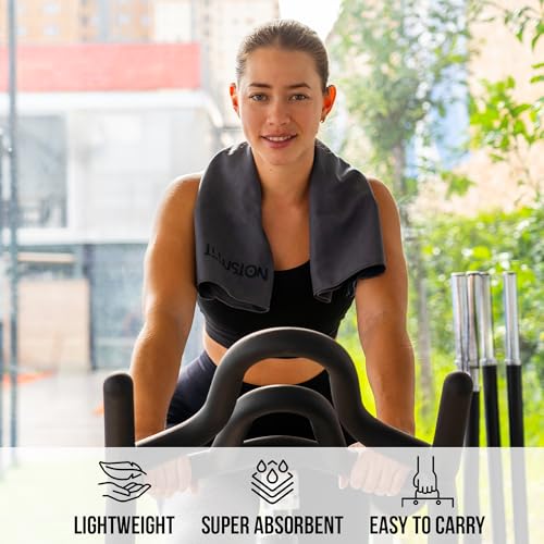 Microfiber Gym Towel - Lightweight Quick Dry for Sports - Black/Orange - 32x16 in