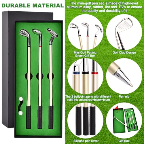 Golf Pen Set with Mini Green & Flag - Desk Golf Putting Game, Office Gift