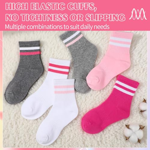 Kids Crew Athletic Socks - 6 Pairs Pink & White, Age 3-6 Years