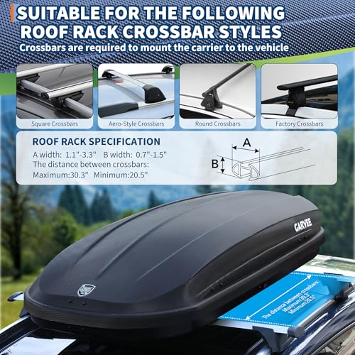 Rooftop Cargo Box Carrier - 12 Cubic Feet Hard-Shell Storage