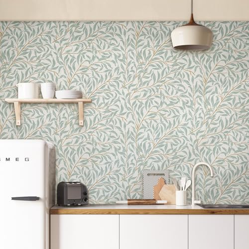 Peel and Stick Wallpaper for Home Decoration Kitchen Willow Leaf Wallpaper Removable Vinyl Self Adhesive Shelf Paper & Drawer Liner Roll House, Workshop & Office 17.3" x 118" SM-574-3