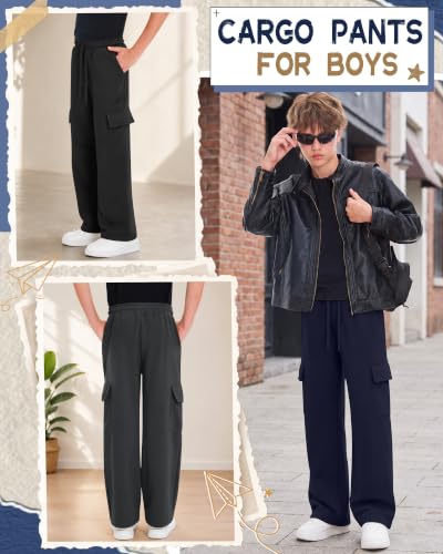 Joiceful 3-Pack Boys Cargo Sweatpants - Size 13-14 Years, Black/Dark Gray/Navy Blue
