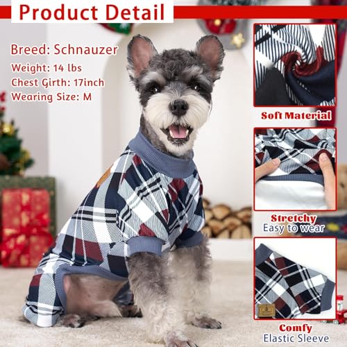 XPUDAC 4-Pack Small Dog Pajamas X-Small Plaid Christmas Pet Onesies, Red Green Khaki Grey