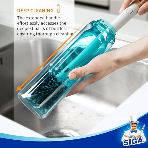 MR.SIGA White 2-in-1 Water Bottle Brush & Straw Cleaner, Long 14.2in Handle