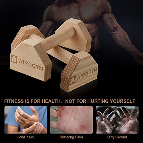 Wood Push-Up Bars - Non-Slip 30CM Parallettes for Home Workout - Pine Wood