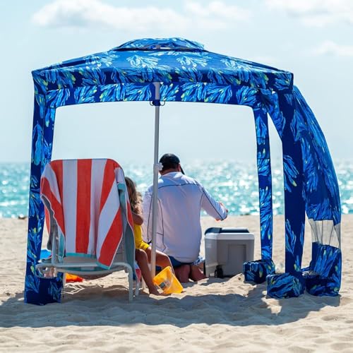 Beach Cabana Tent - 6.5' x 6.5' Instant Sun Shade with Side Wall - Coral Tropical