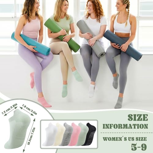6 Pairs Women's Non-Slip Pilates Socks with Silicone Grips