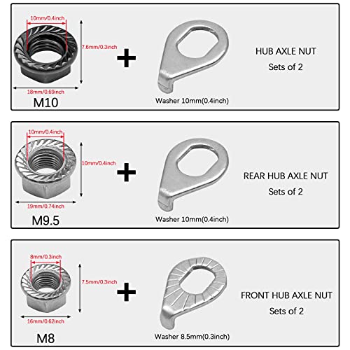12-Piece Bicycle Wheel Axle Nut and Safety Washer Kit - M8, M9.5, M10