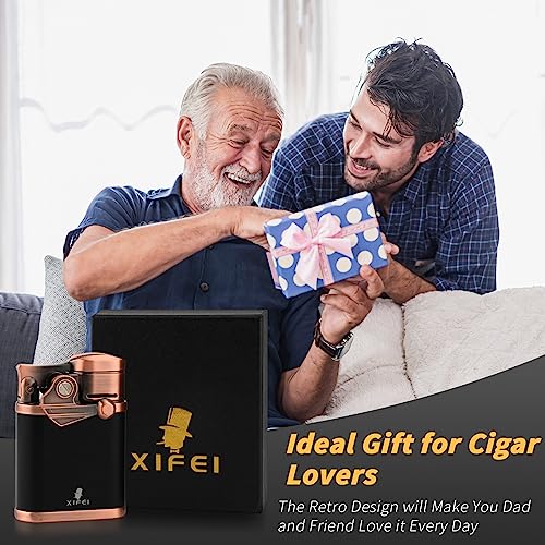 XIFEI Cigar Lighter 4 Jet Flame Torch with Holder, Windproof Rocker
