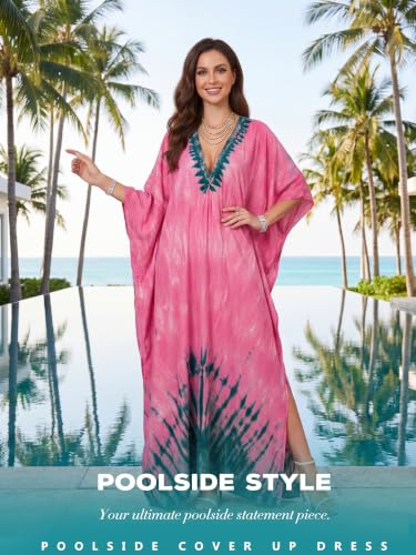 Antfuny Women Moomoo Dress Beach Cover Up Pink Tie Dye Kaftan Nightgown Plus Size