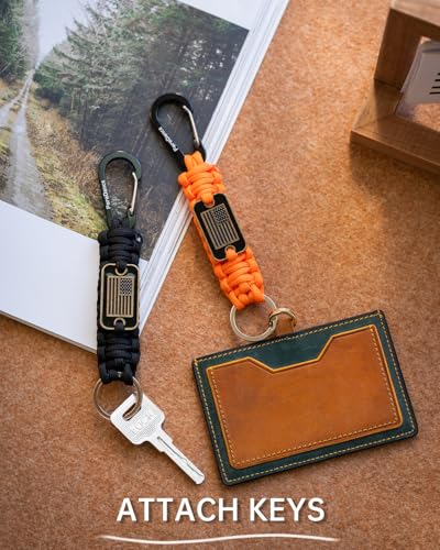 Paracord Keychain with USA Flag Carabiner - 2pcs, Orange & Blue