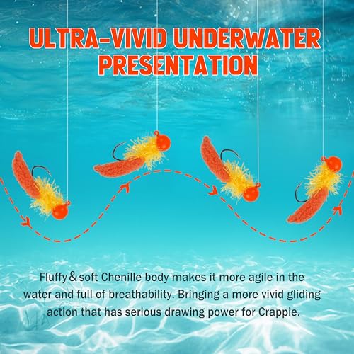 Crappie Jig Heads Fishing Lures Kit - 12pcs Pink Marabou Jigs