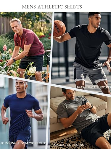 Yafanqi 7-Pack Men's Quick Dry Athletic T-Shirts - Black, Wine, Gray, Navy, Olive, Khaki, Blue, Large