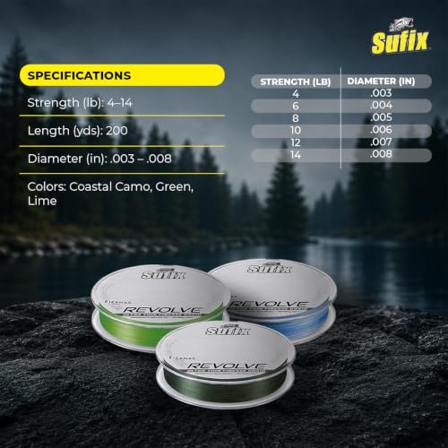 Sufix Neon Lime 12 lb Braided Fishing Line - Smooth Casting & Abrasion-Resistant